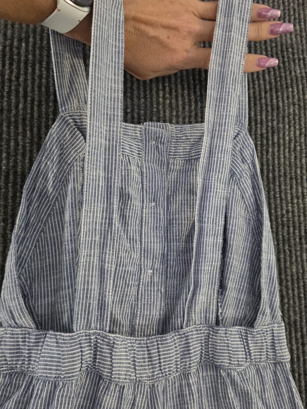 Wide-Leg Button-Front Jumpsuit - Light Blue Pinstripe